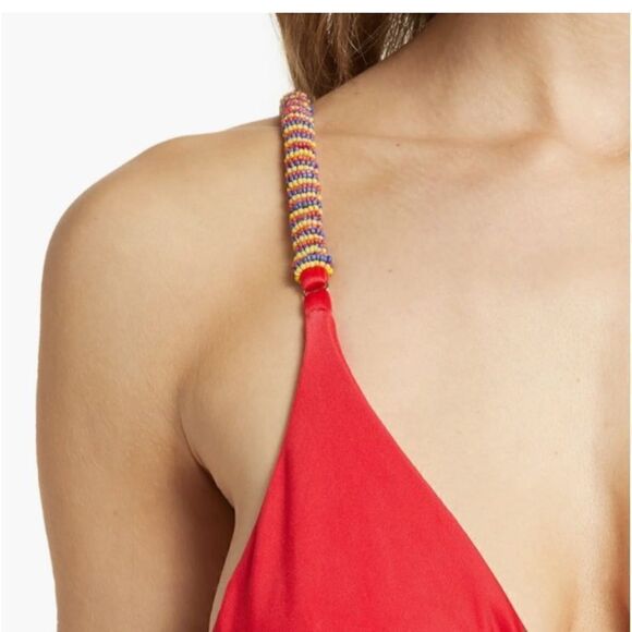 NWT FARM Rio Beaded Strap One-Piece Swimsuit in red.  Size Small - Picture 2 of 12
